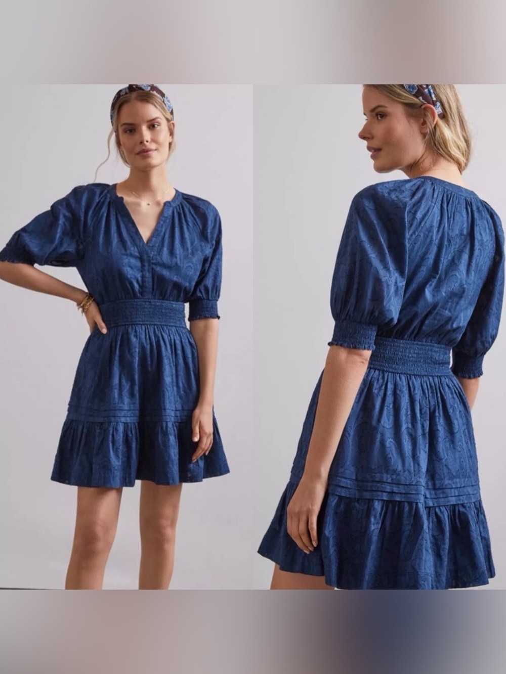 BY ANTHROPOLOGIE • The somerset mini dress blue jacquard - XS